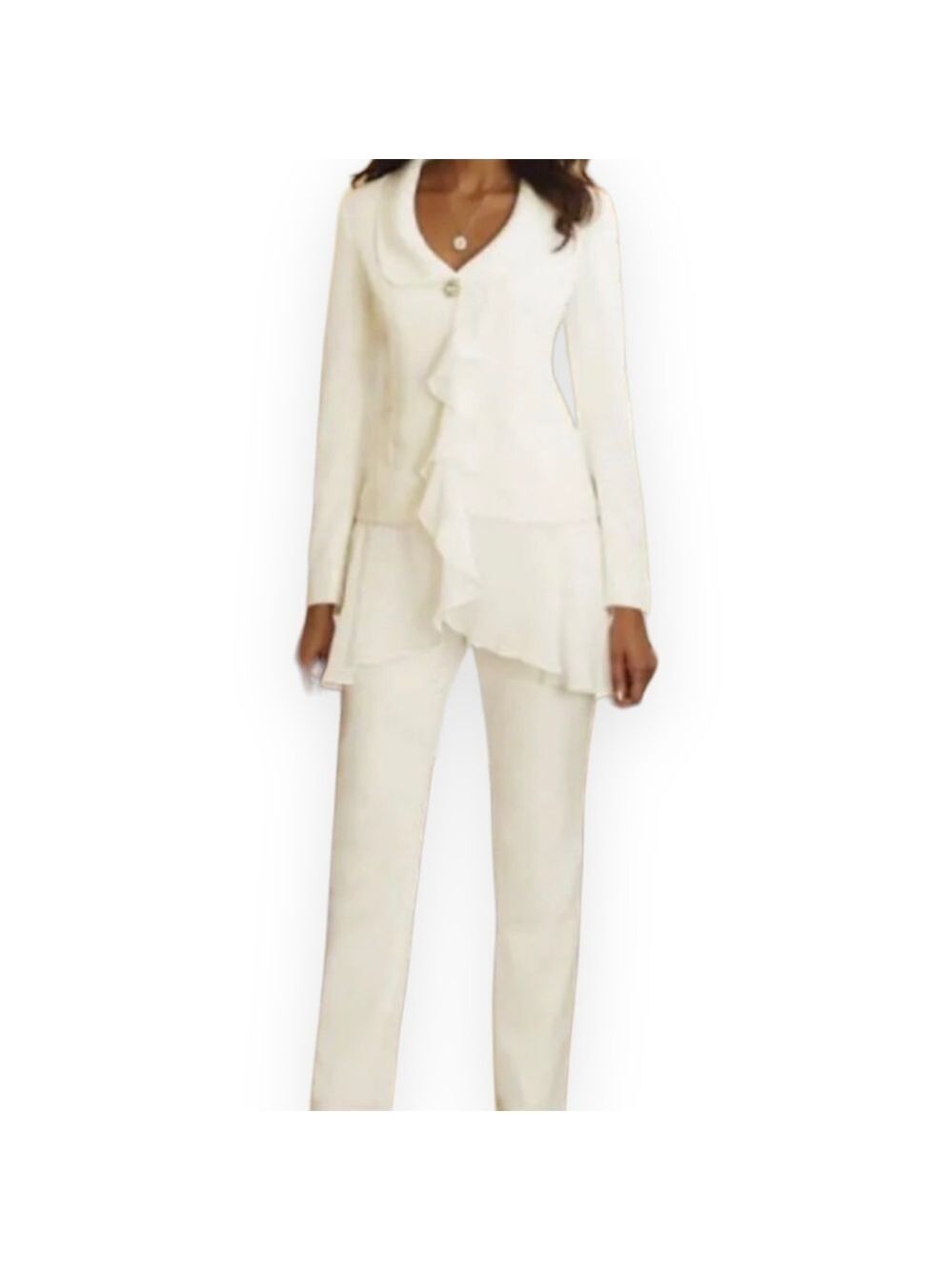 LAN Ting navy blue ruffle blazer wide leg pantsuit size 12 NWT